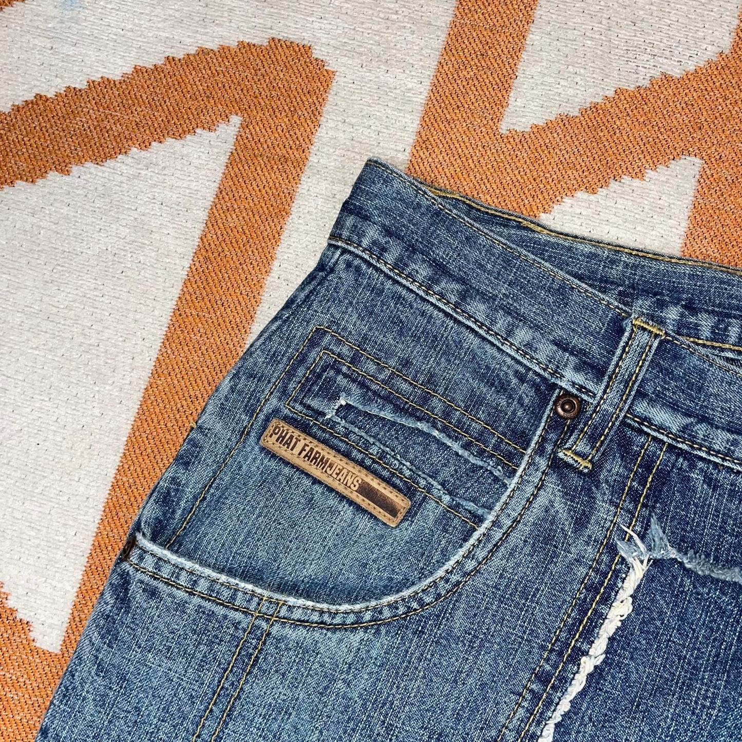 Phat Farm 00s Patchwork Baggy Blue Denim Jeans 34x33