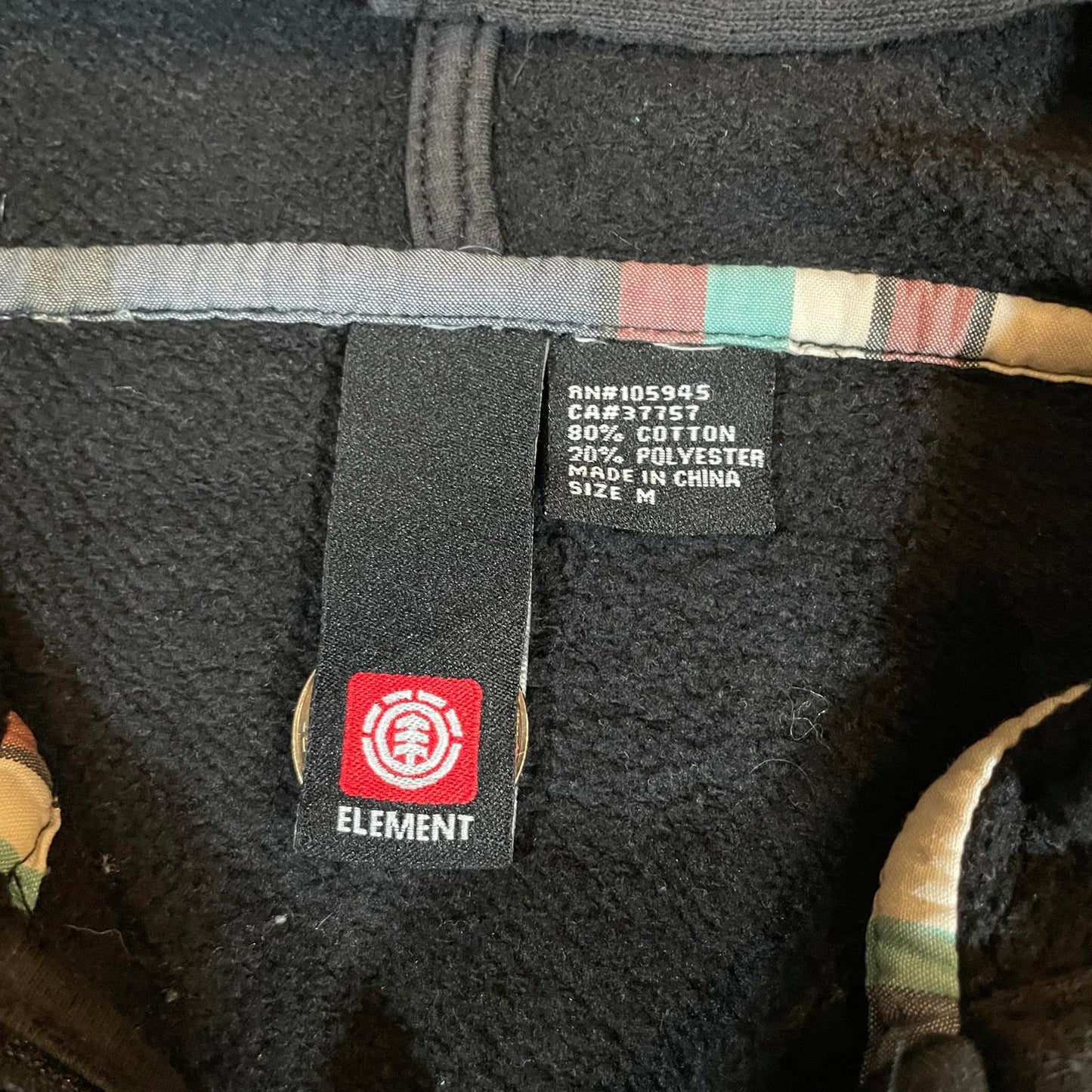 Element 00s Embroidered Tree Black Zip Hoodie M