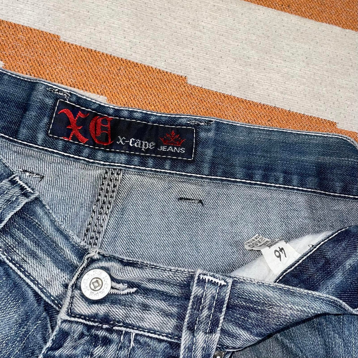 X-Cape 00s Embroidered Baggy Blue Jeans 34x32
