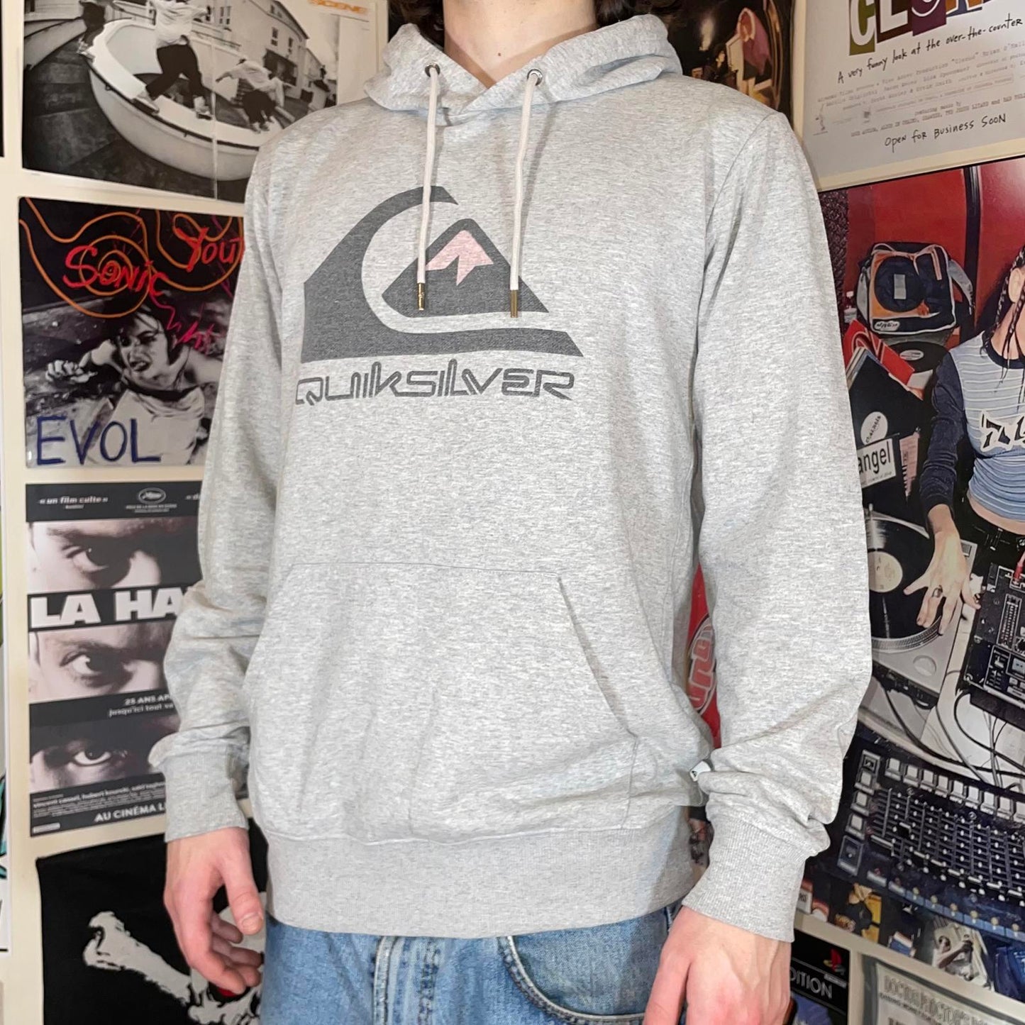 Quiksilver 00s Graphic Logo Grey Hoodie M