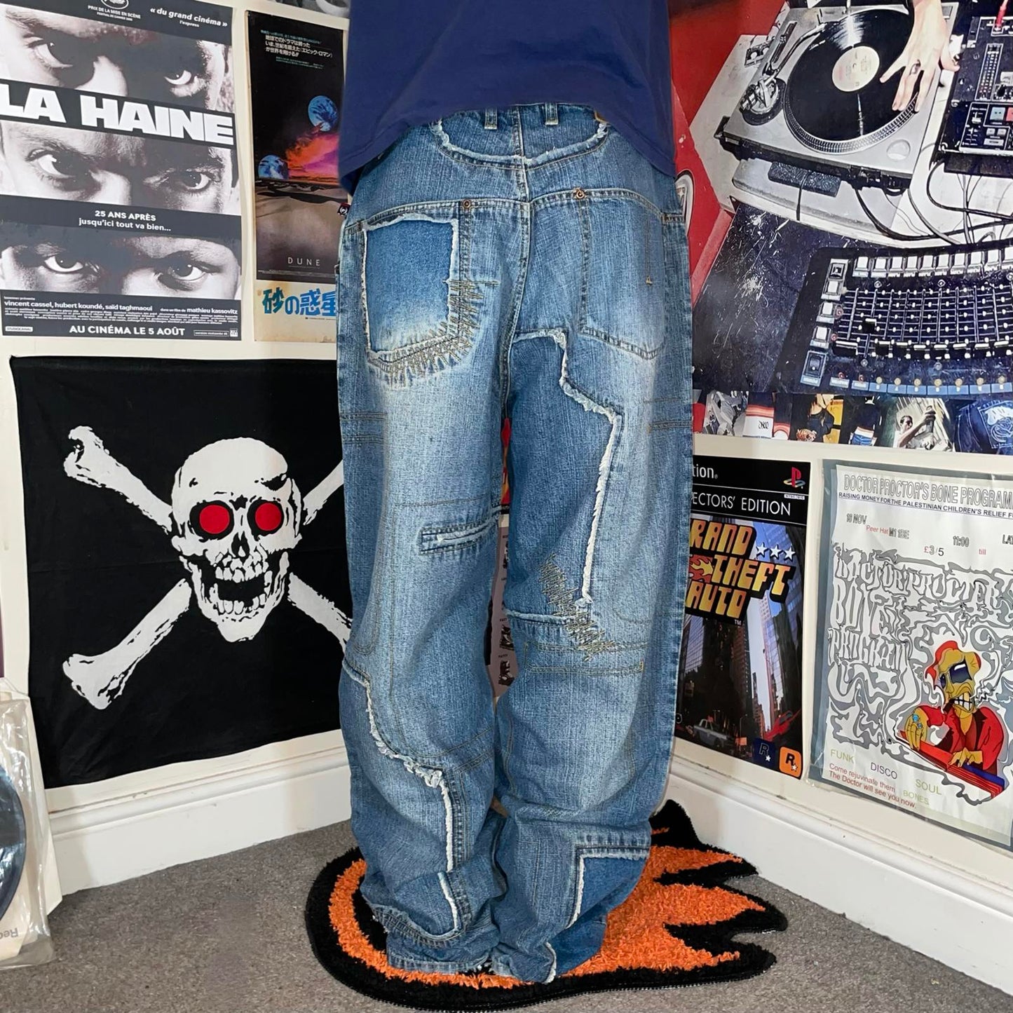 Phat Farm 00s Patchwork Baggy Blue Denim Jeans 34x33