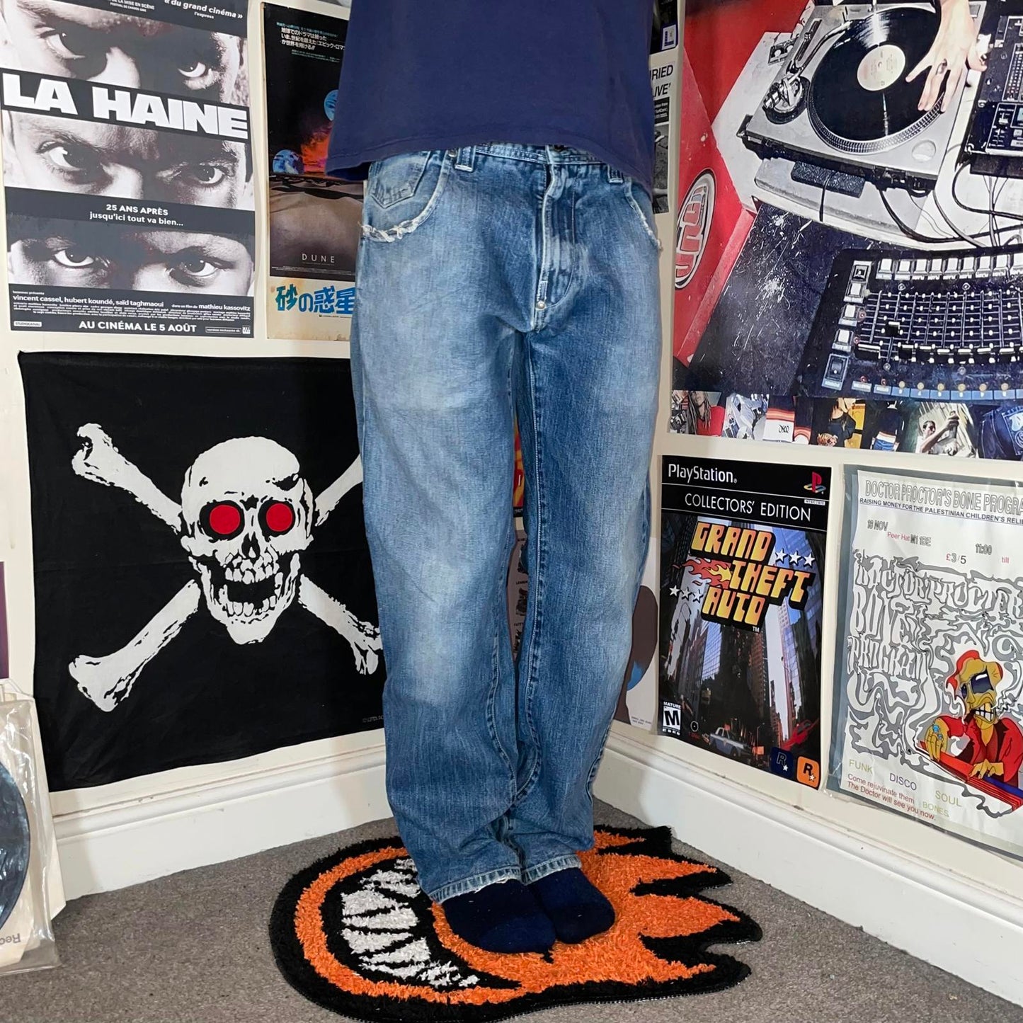 Sir Benni Miles 00s Embroidered Blue Denim Jeans 31x30