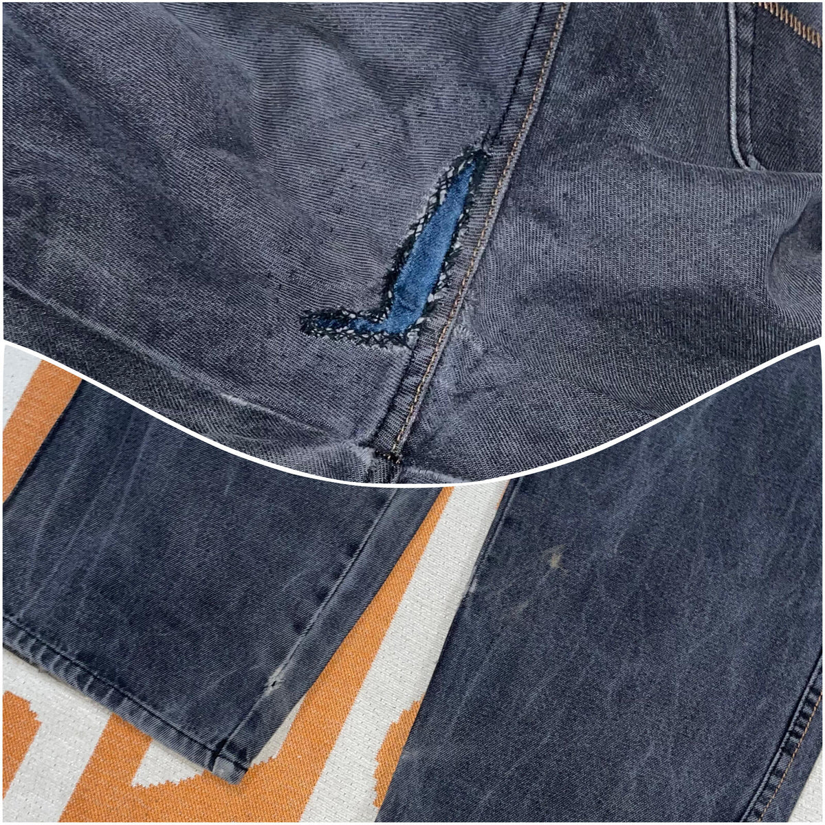 Pelle Pelle 00s Black Denim Leather Patched Jeans 36x34