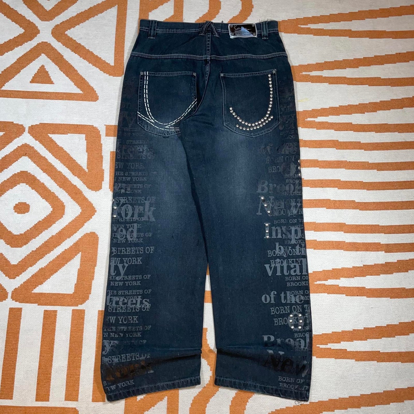 Karl Kani 90s NYC Printed/Studded Baggy Black Denim Jeans 34x34
