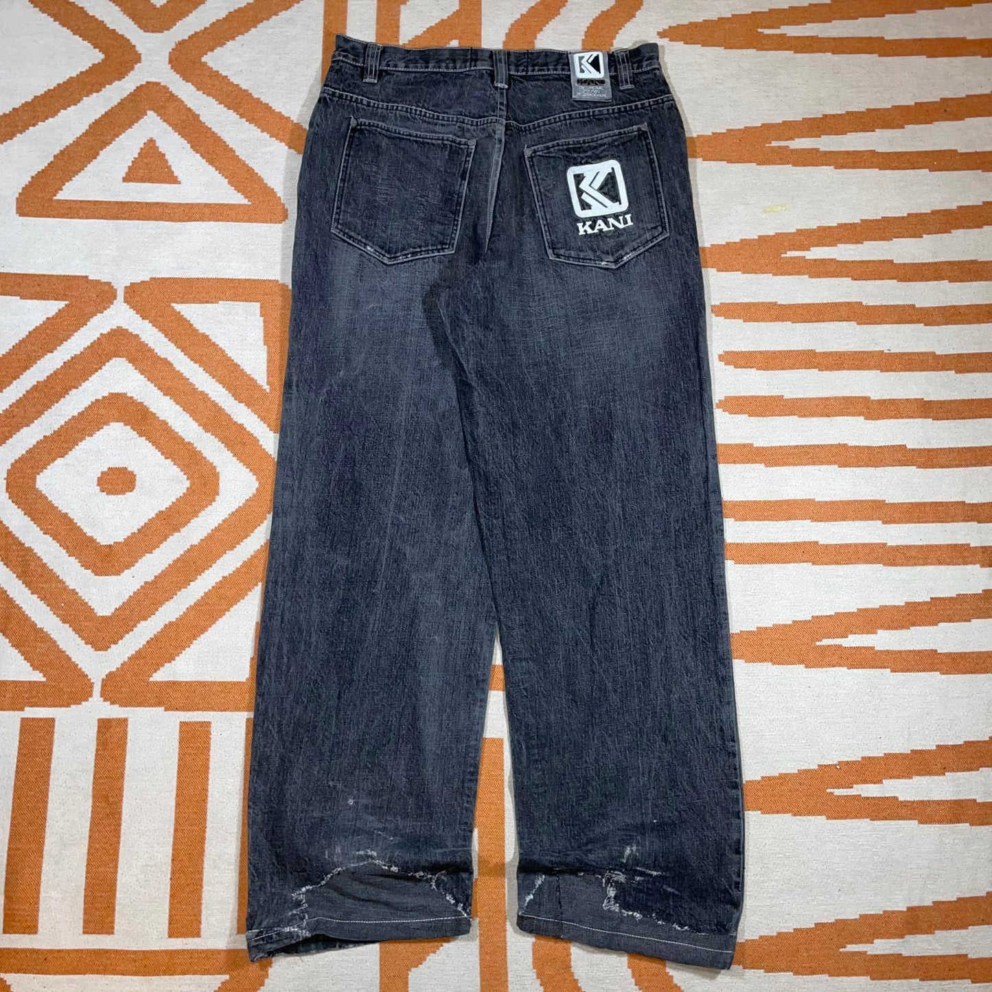 Karl Kani 00s Embroidered Grey Denim Jeans 34x34