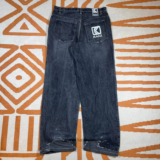 Karl Kani 00s Embroidered Grey Denim Jeans 34x34