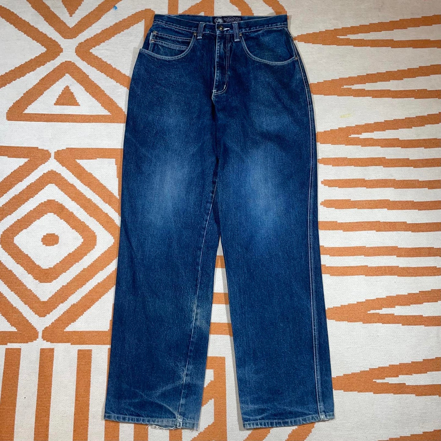 Southpole 90s Embroidered Baggy Blue Denim Jeans 32x33