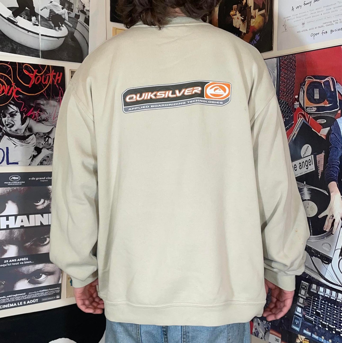 Quiksilver 00s Graphic Surf Cream Sweatshirt XL