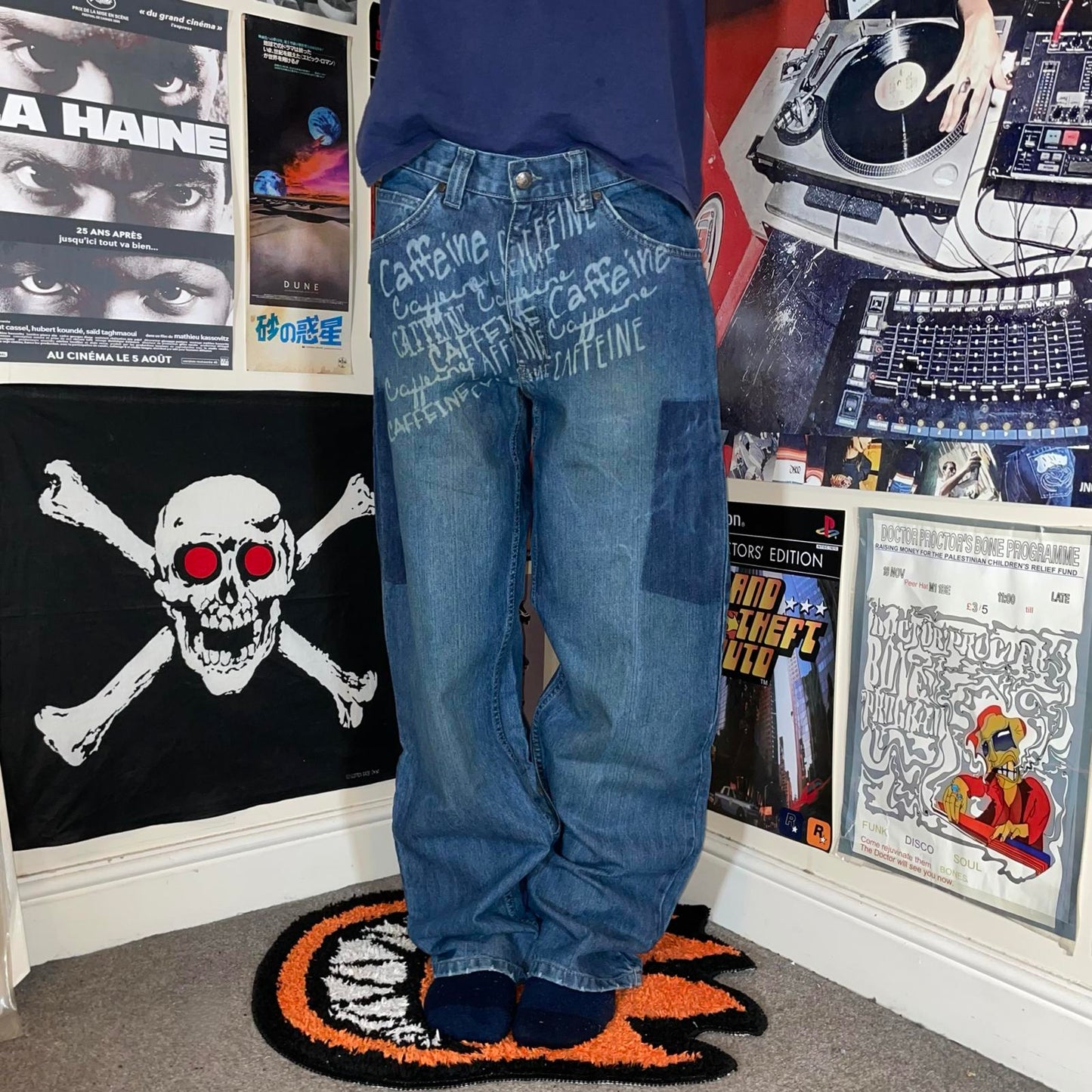 Caffiene 00s Printed Baggy Denim Jeans 32x32