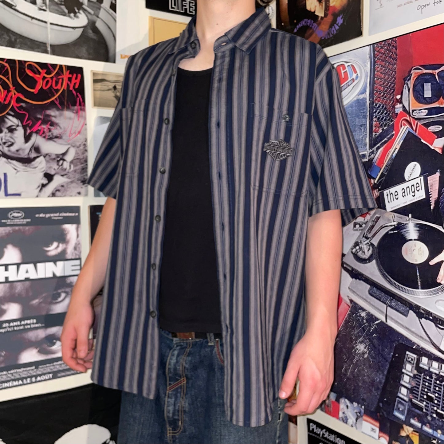 Harley Davidson 00s Striped Navy Shirt L
