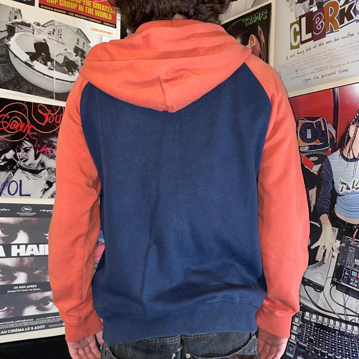 Quiksilver 00s Navy/Orange Logo Zip Hoodie M