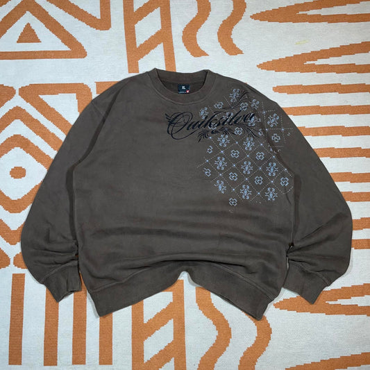 Quiksilver 00s Monogram Print Brown Sweatshirt XL