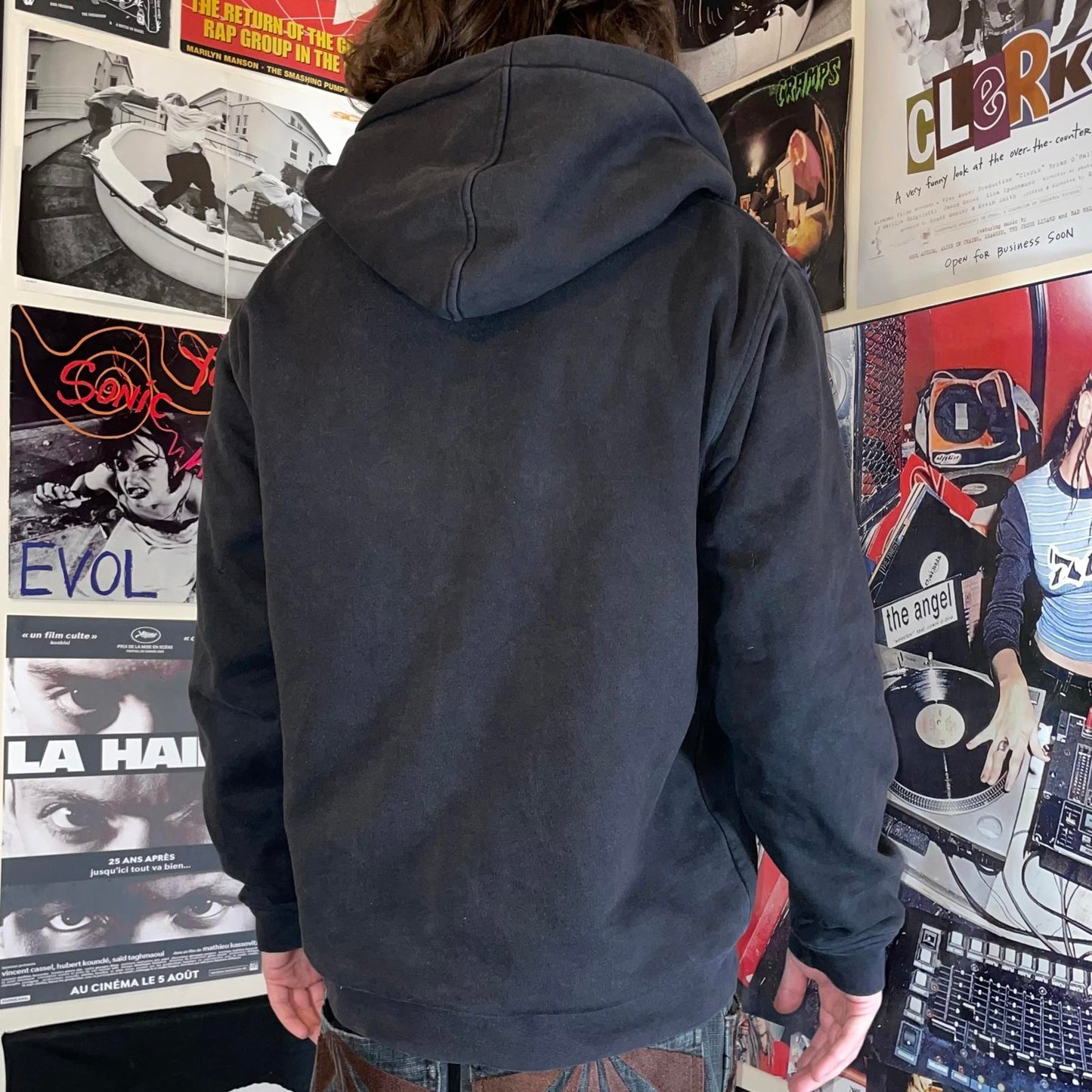 Billabong 90s Paisley Skulls Art Black Zip Hoodie L