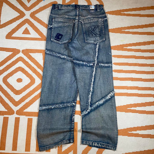 Karl Kani 00s Patchwork Embroidered Baggy Blue Jeans 34x34