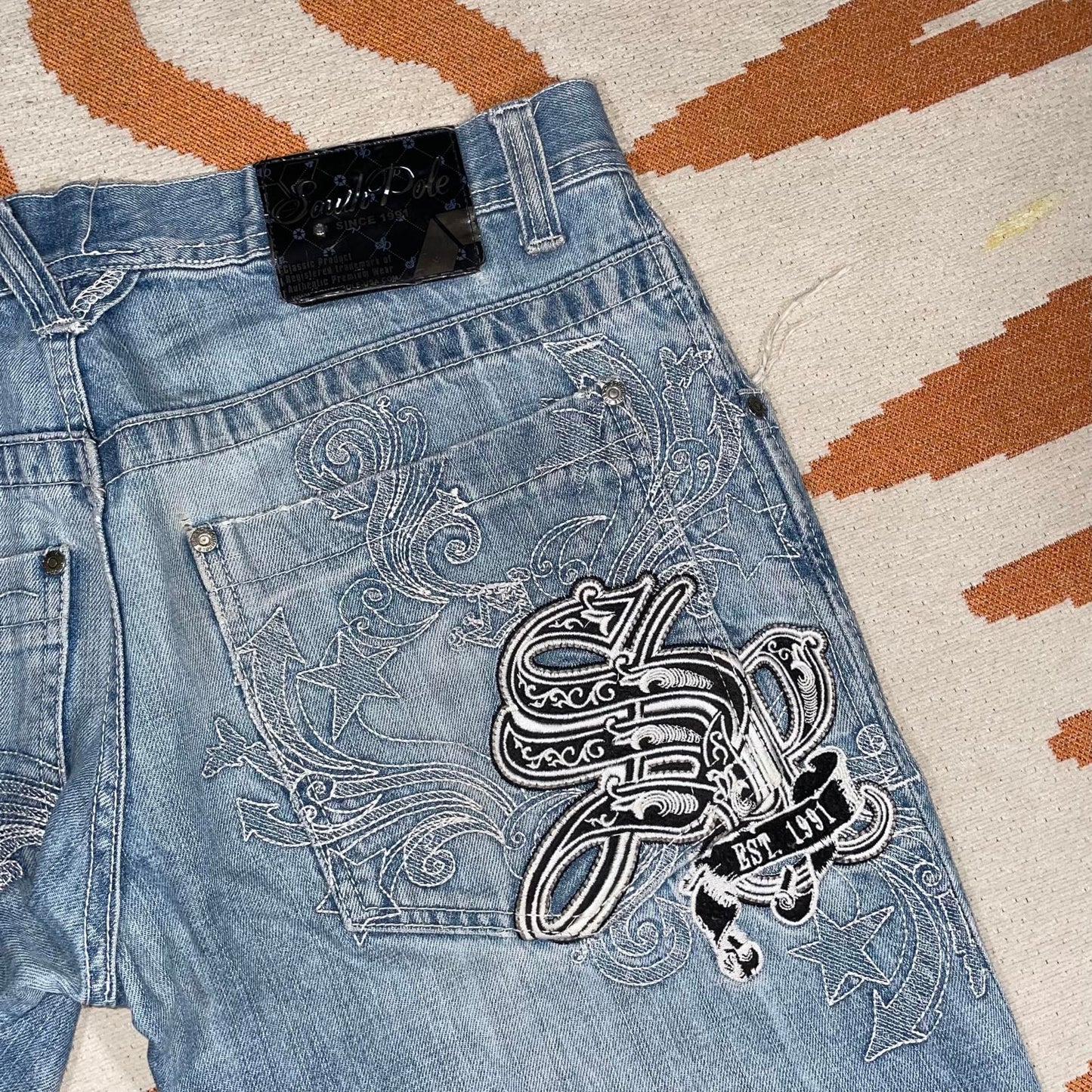 Southpole 00s Embroidered Monogram Blue Jeans 34x32