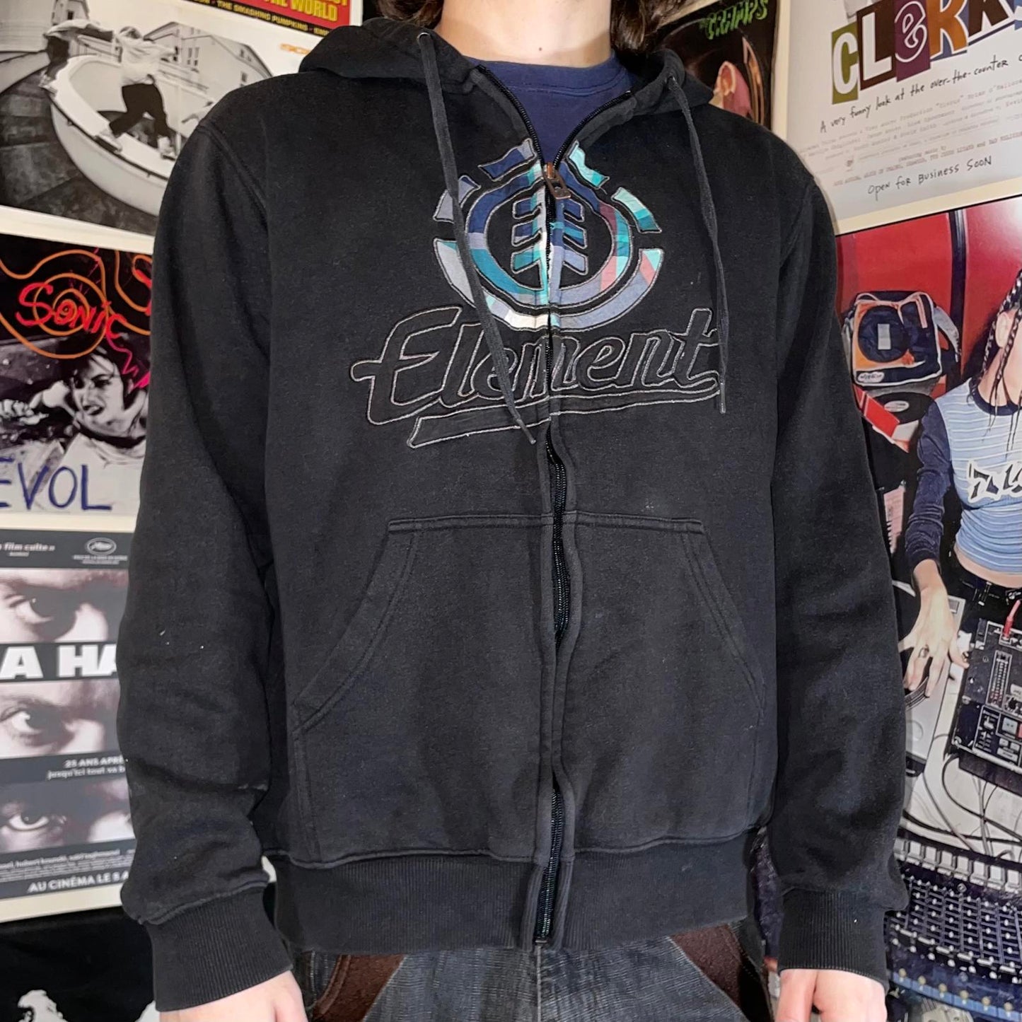 Element 00s Embroidered Tree Black Zip Hoodie M