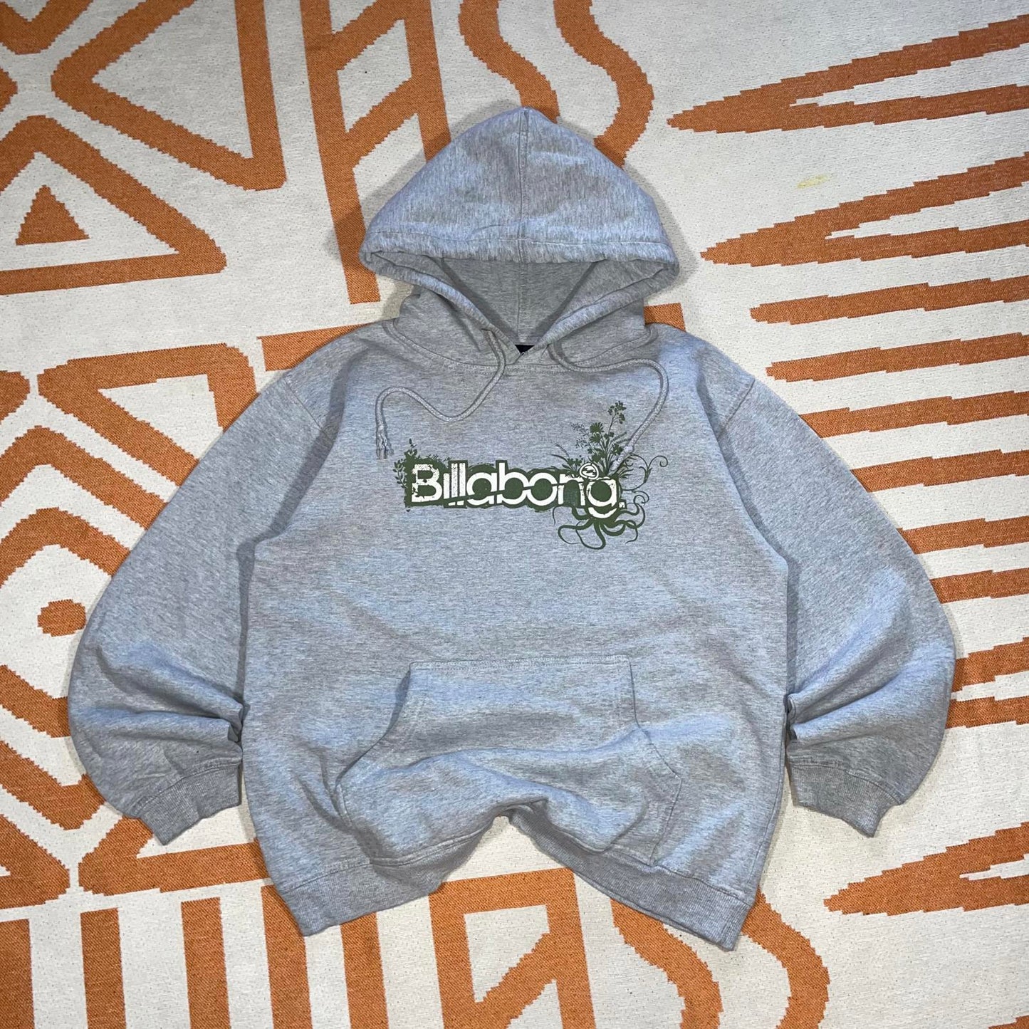 Billabong 00s Flora Spell-Out Graphic Grey Hoodie S