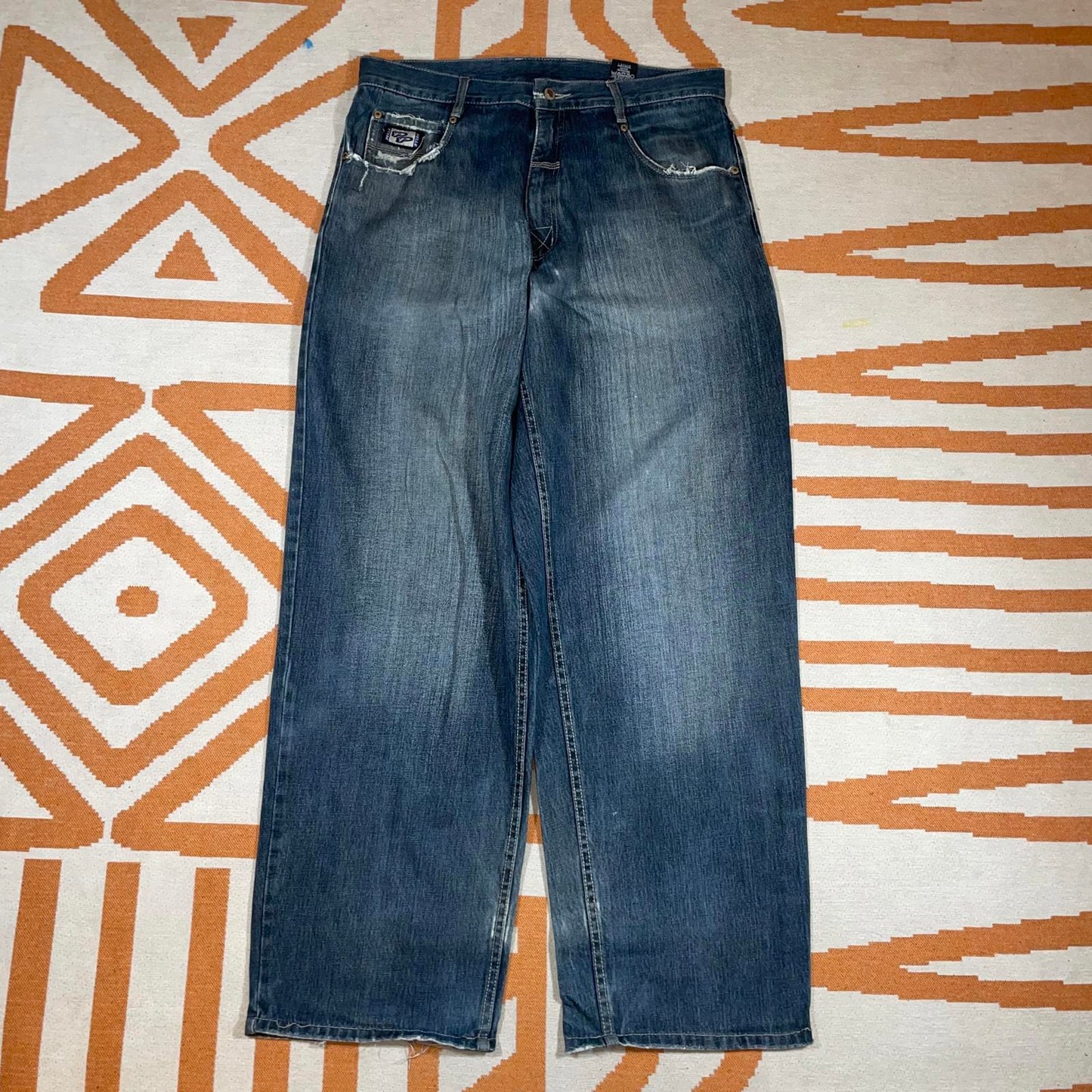 Pelle Pelle 00s Embroidered Dark Blue Baggy Denim Jeans 36x32