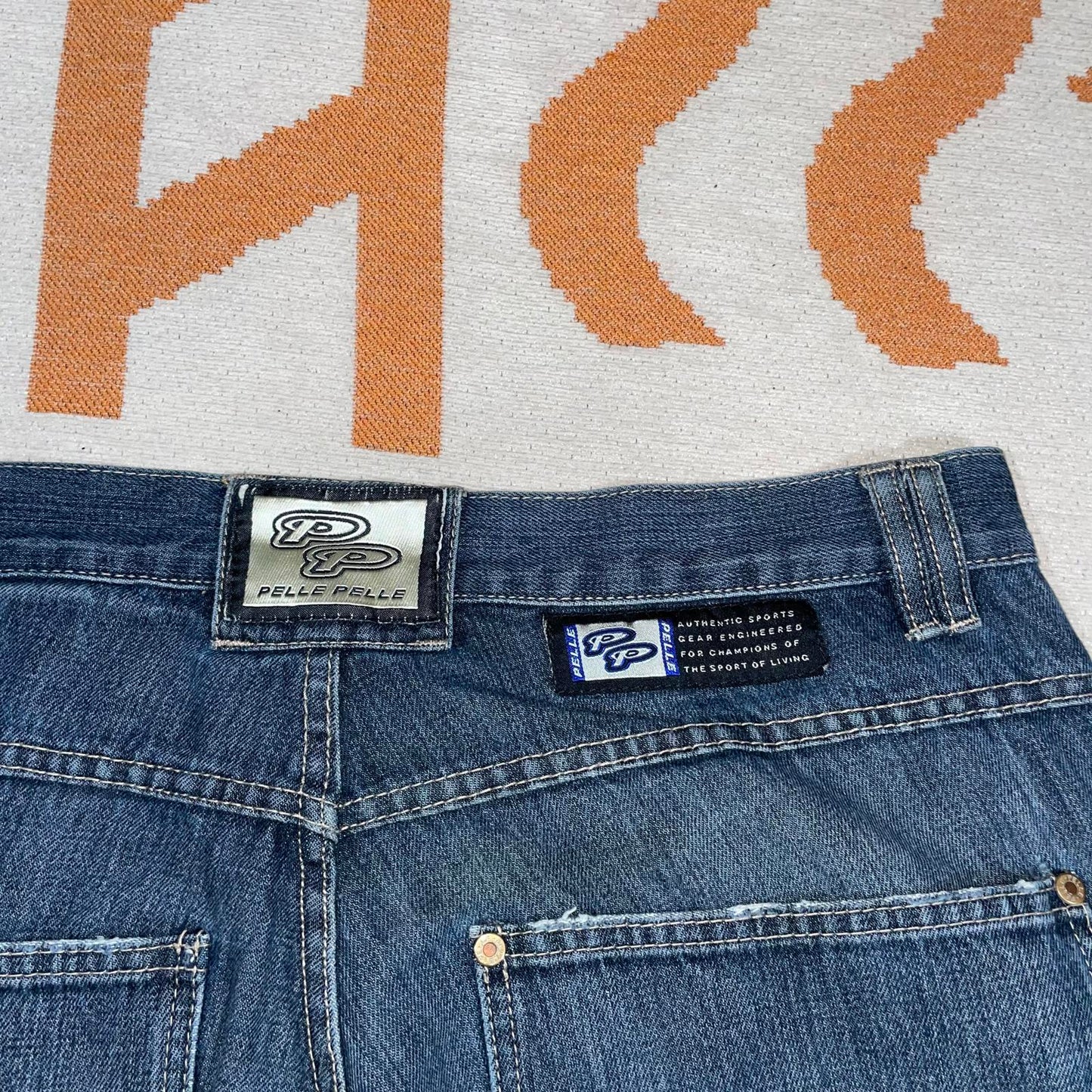 Pelle Pelle 00s Embroidered Dark Blue Baggy Denim Jeans 36x32