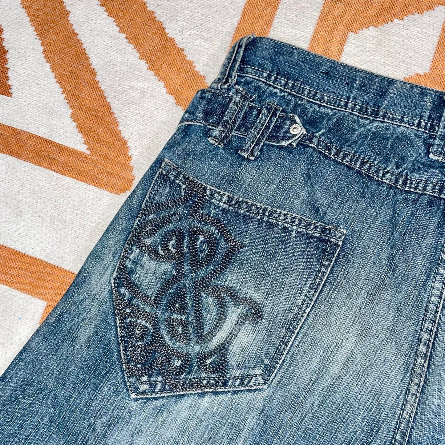 Southpole 00s Embroidered/Printed Denim Blue Jeans 36x33