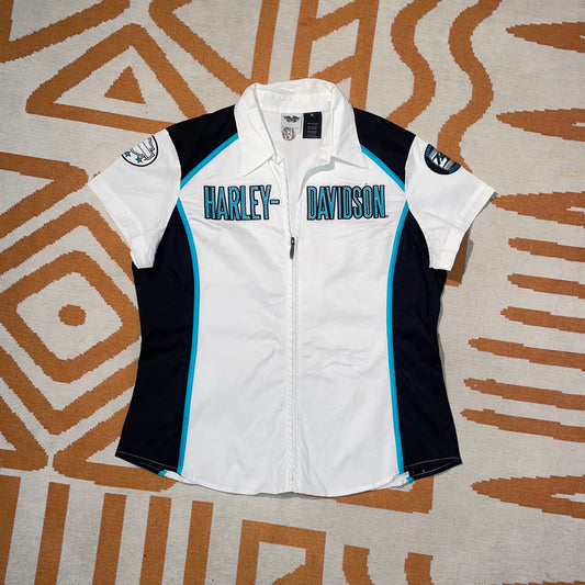 Harley Davidson 00s Embroidered Spell Out Shirt XL/14