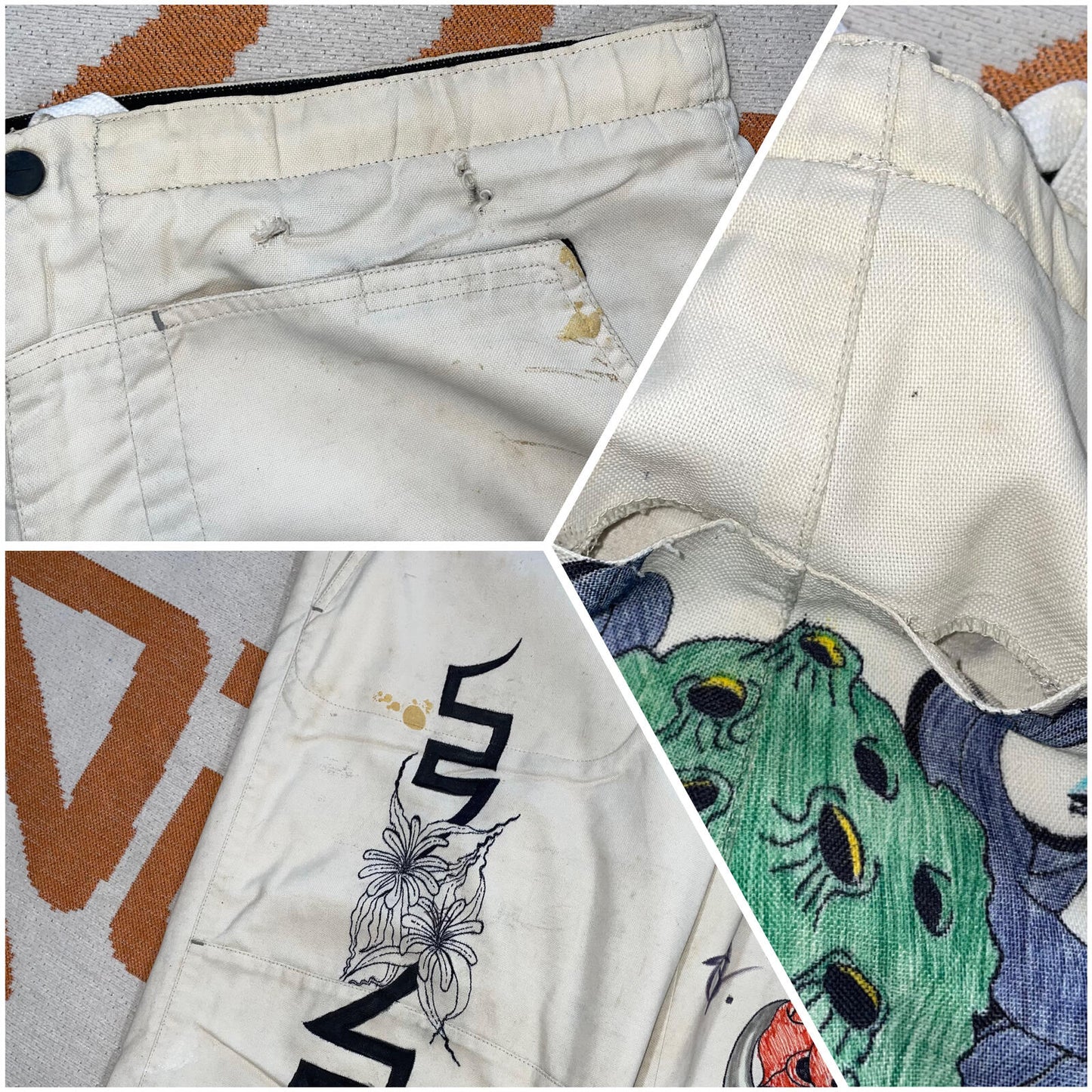 Nike ‘01 Hand-Decorated Baggy White Track Pants 42x32