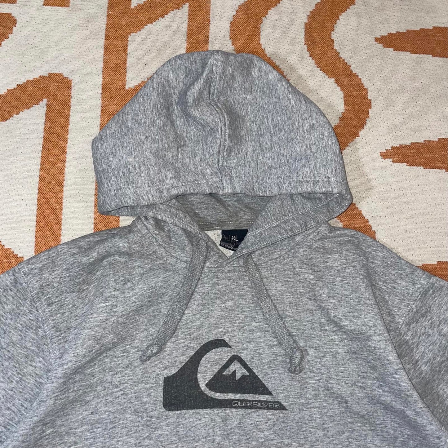 Quiksilver 00s Grey Logo Print Hoodie XL