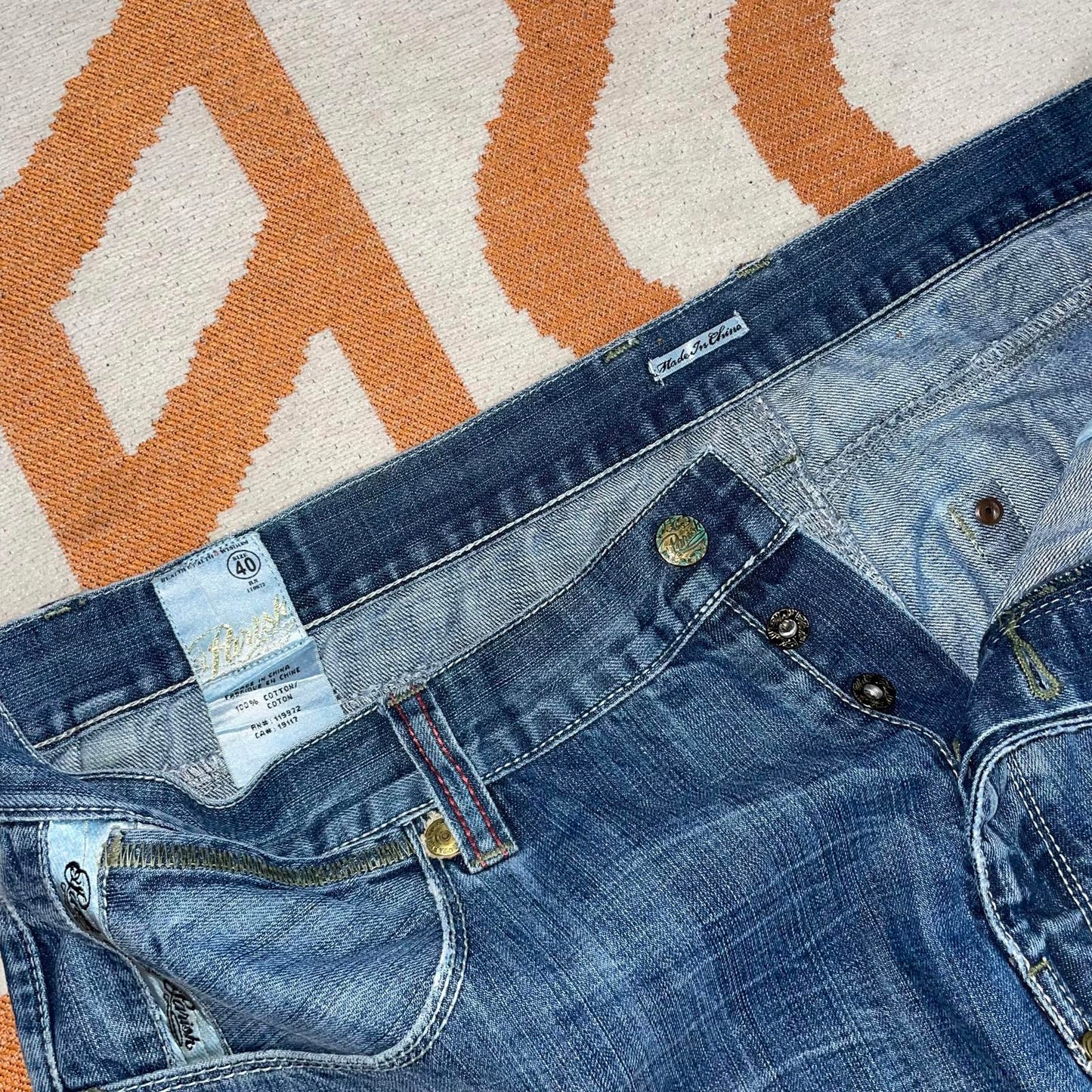 Parish 00s Embroidered Baggy Blue Jeans 40x33