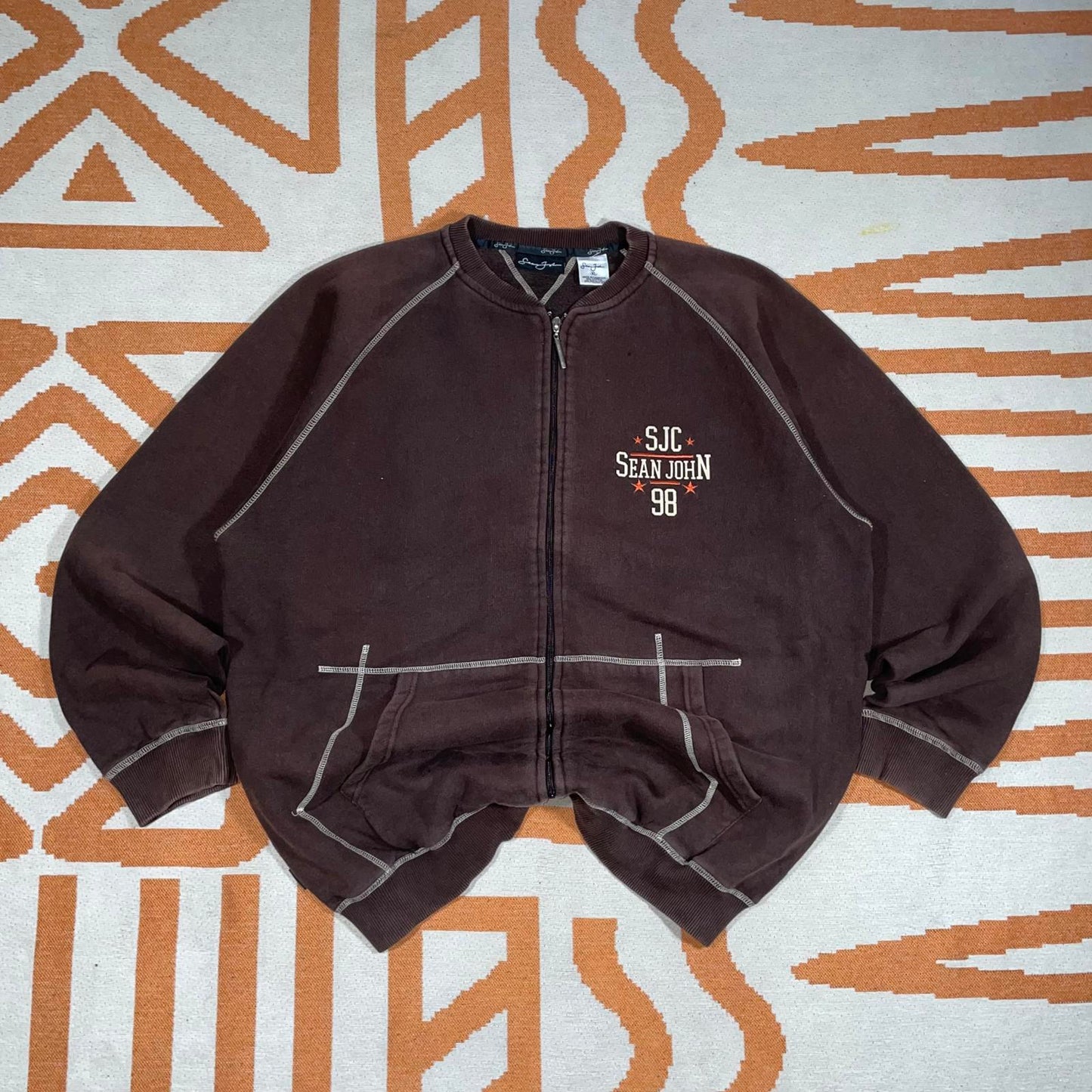 Sean John 00s Embroidered Zip Brown Track Jacket XL