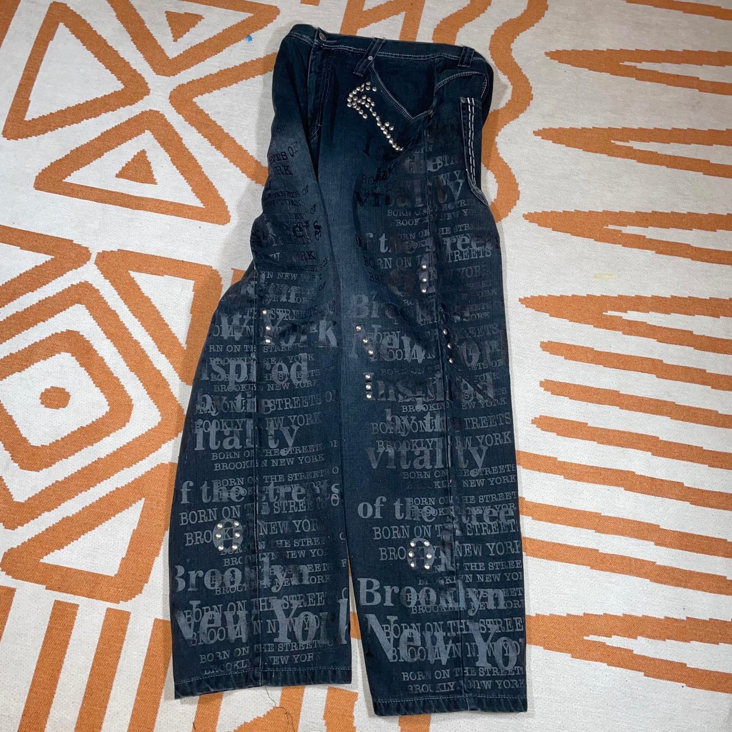 Karl Kani 90s NYC Printed/Studded Baggy Black Denim Jeans 34x34