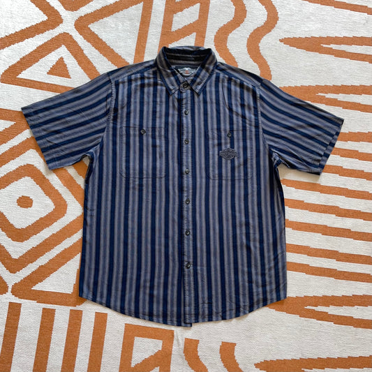Harley Davidson 00s Striped Navy Shirt L
