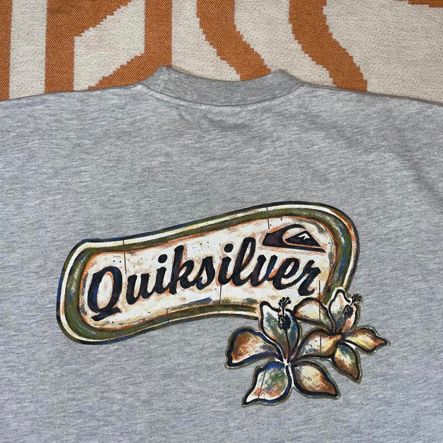 Quiksilver 90s Painted Graphic Print Grey Sweatshirt XL