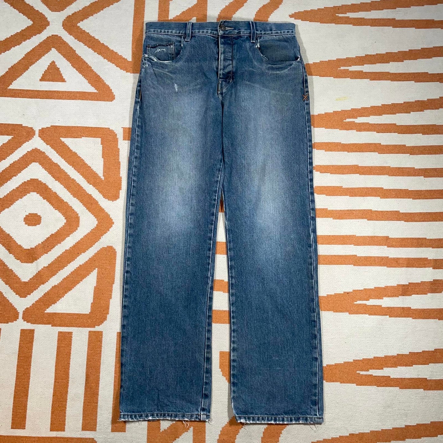 Billabong 00s Printed Cross Denim Blue Surf Jeans 32x32