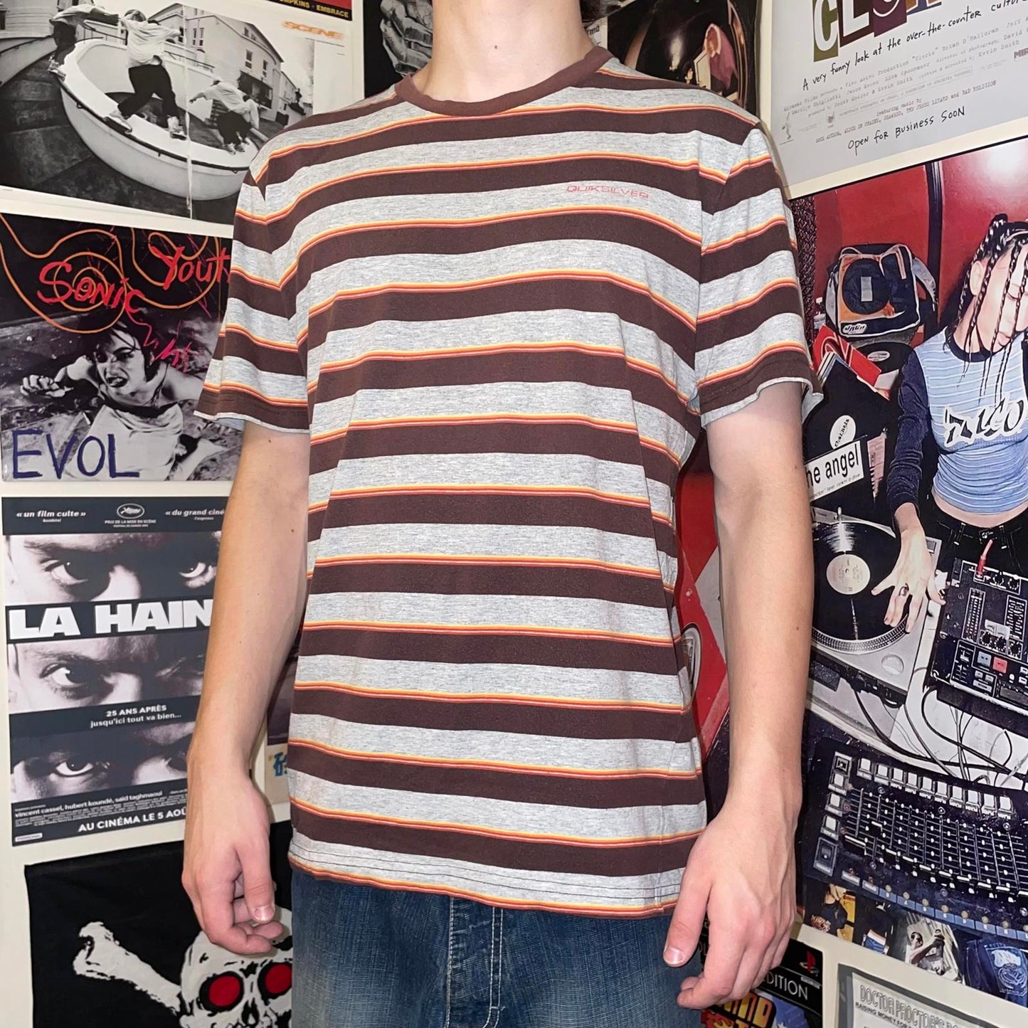 Quiksilver 00s Striped Print T-Shirt L