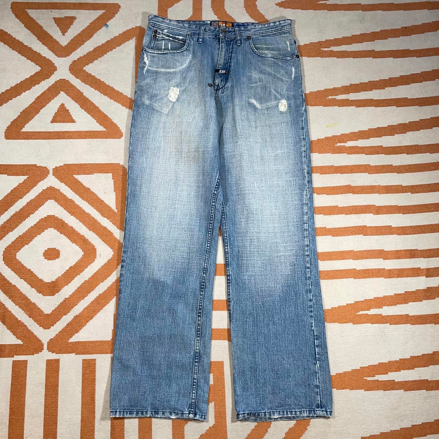 Akademiks 00s ‘Jeanius’ Printed Denim Blue Jeans 34x34