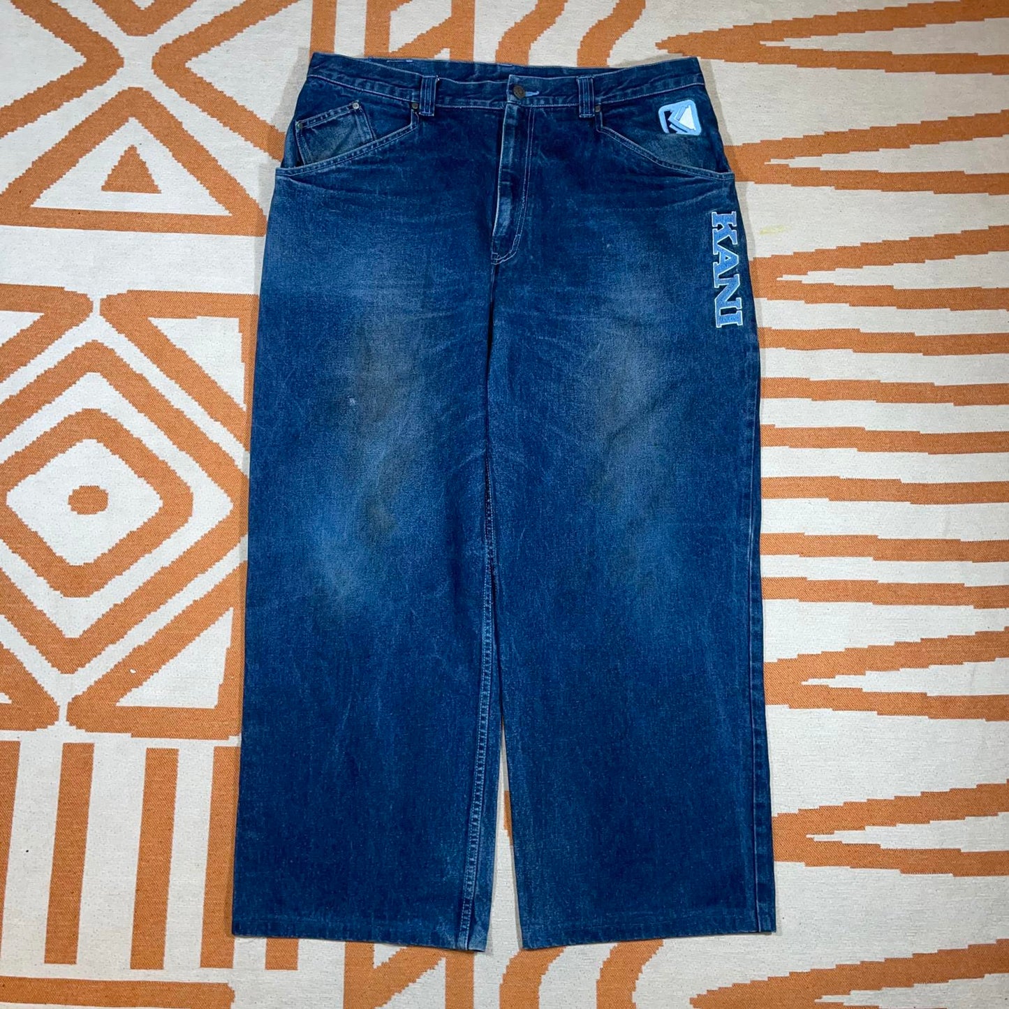 Karl Kani 90s Embroidered Baggy Blue Denim Jeans 38x32