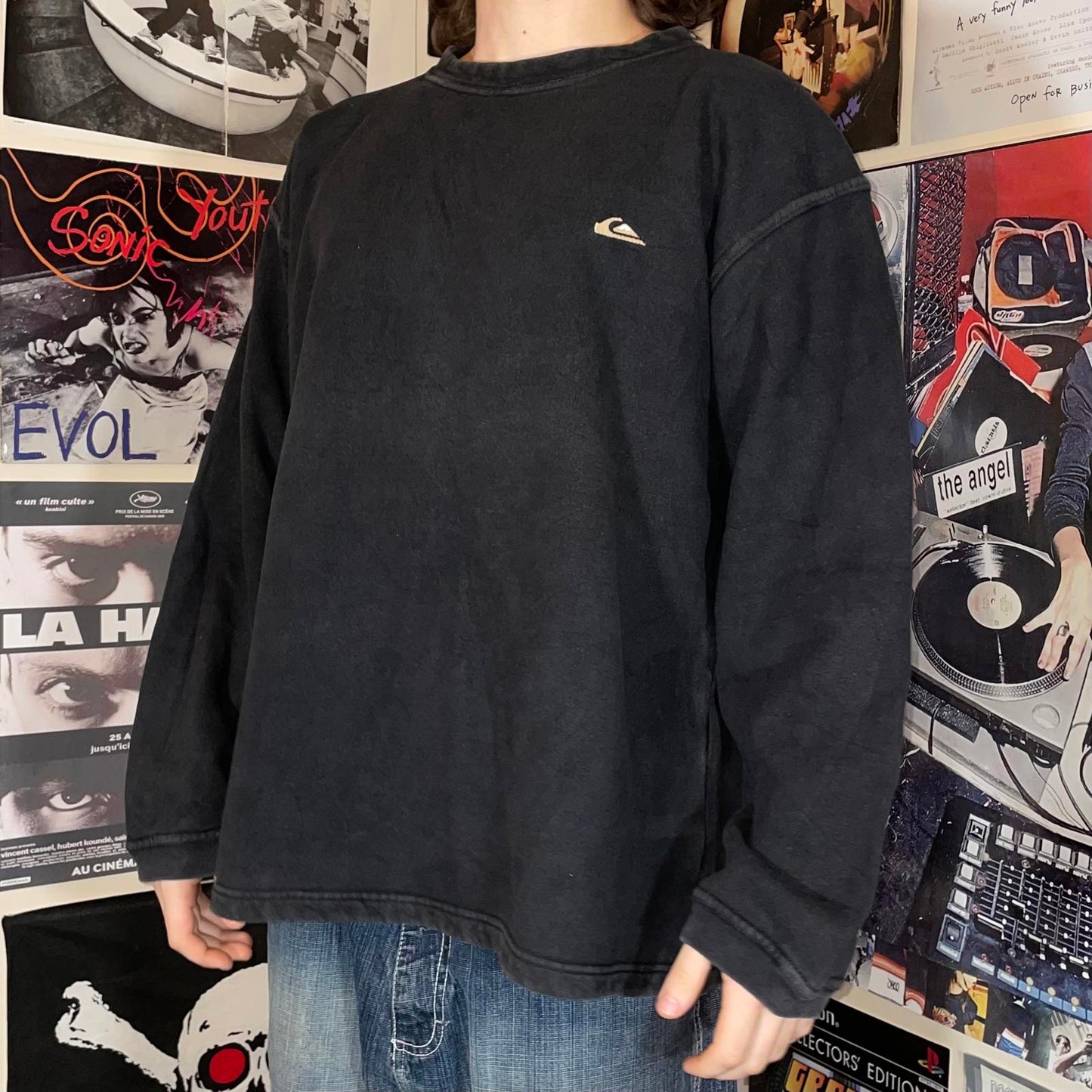 Quiksilver 90s Black Hibiscus Imprinted Sweatshirt XL