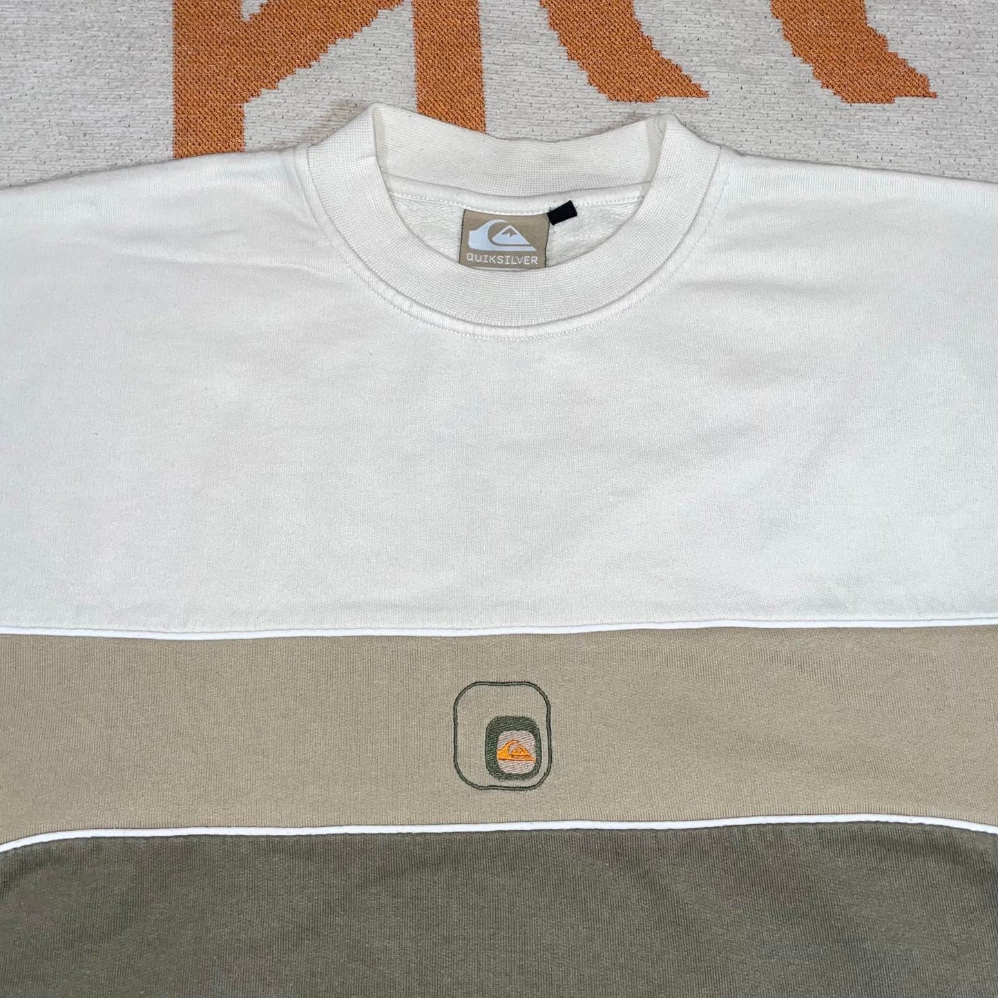 Quiksilver 00s Panelled Logo Khaki Sweatshirt L