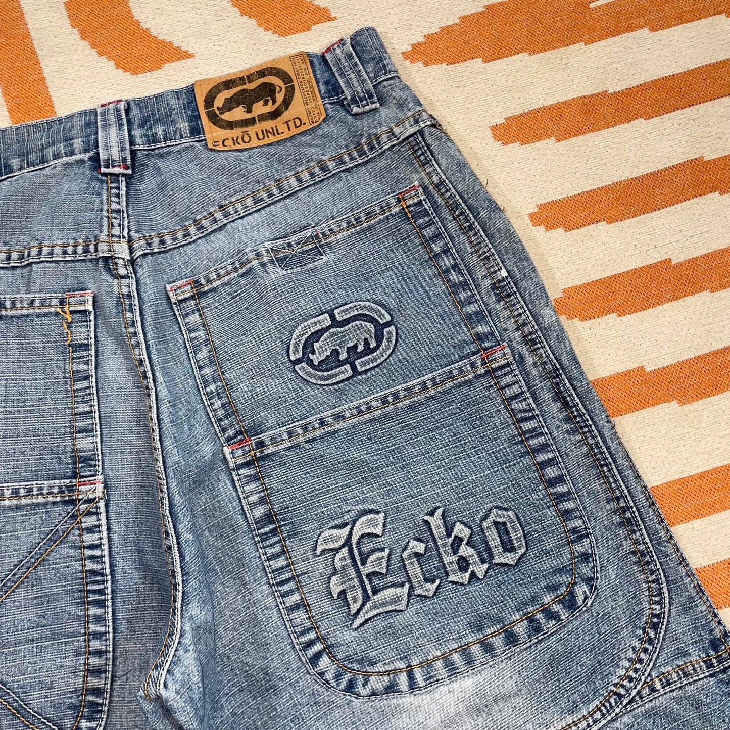 Ecko Unltd. 00s Rhino Imprint Baggy Denim Blue Jeans 32x33