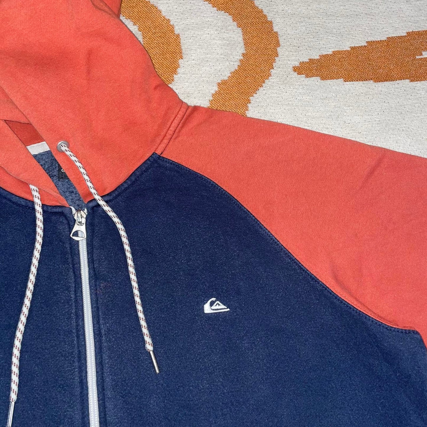 Quiksilver 00s Navy/Orange Logo Zip Hoodie M