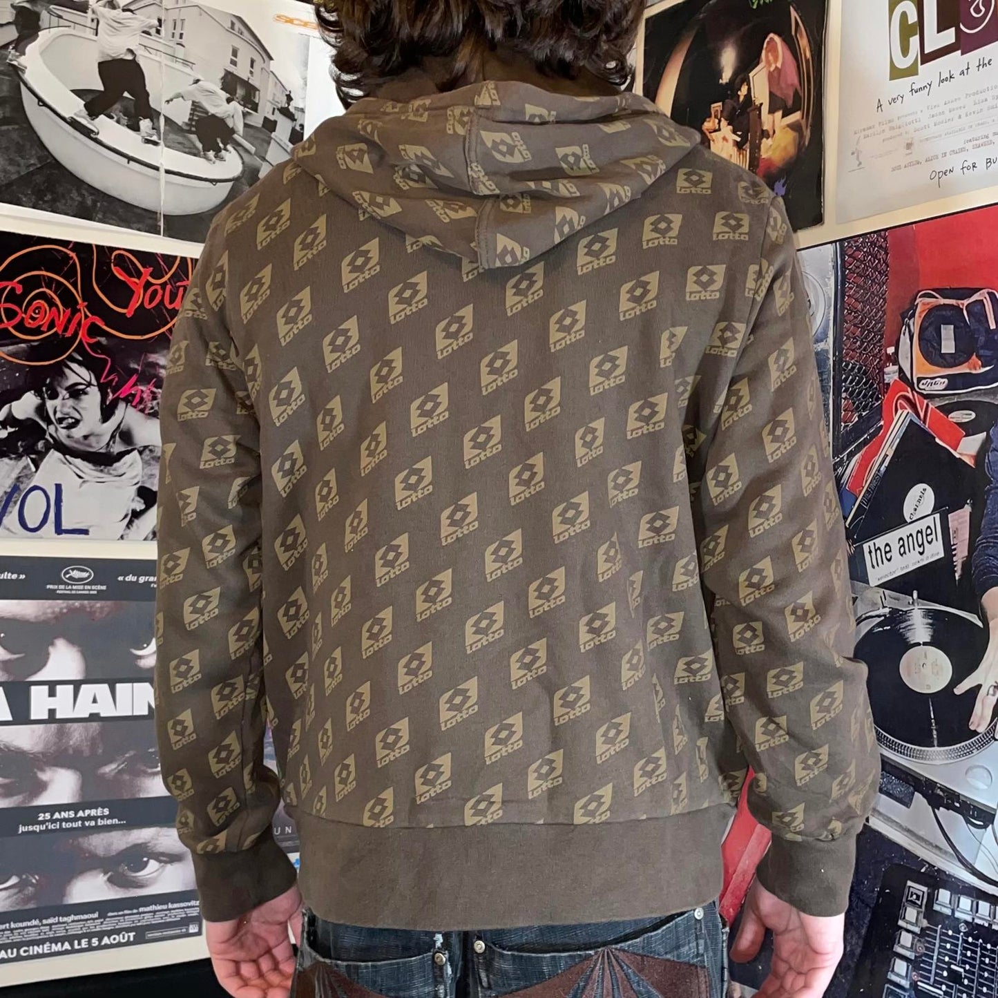 Lotto 00s Logo Pattern Brown Zip Hoodie L