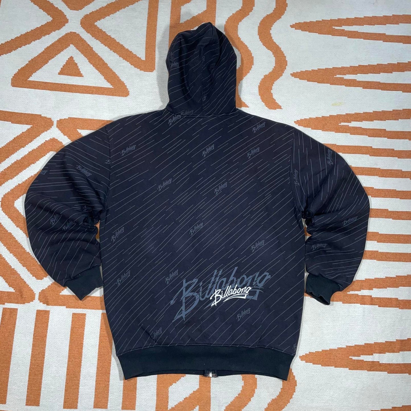 Billabong 00s Patterned Print Black Zip Hoodie XL
