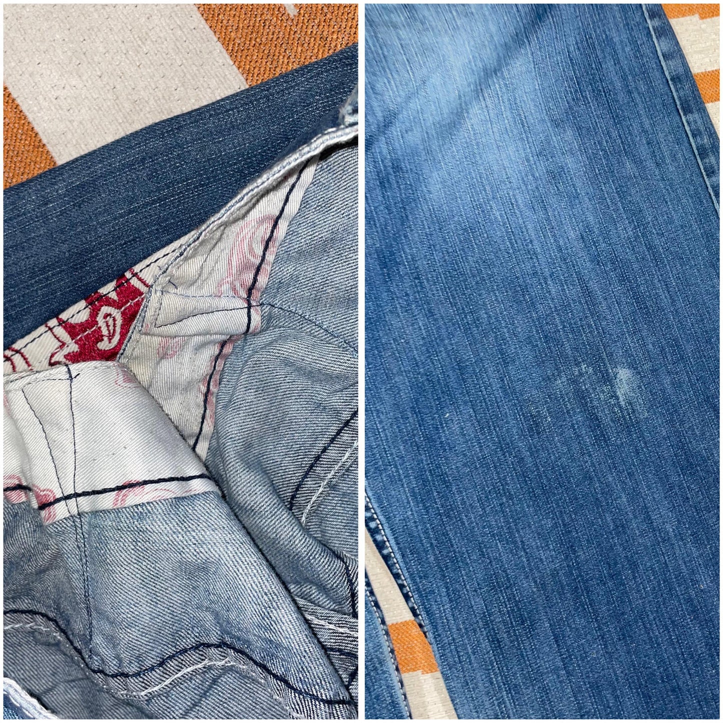Karl Kani 00s Embroidered Paisley-Pattern Baggy Denim Jeans 36x32
