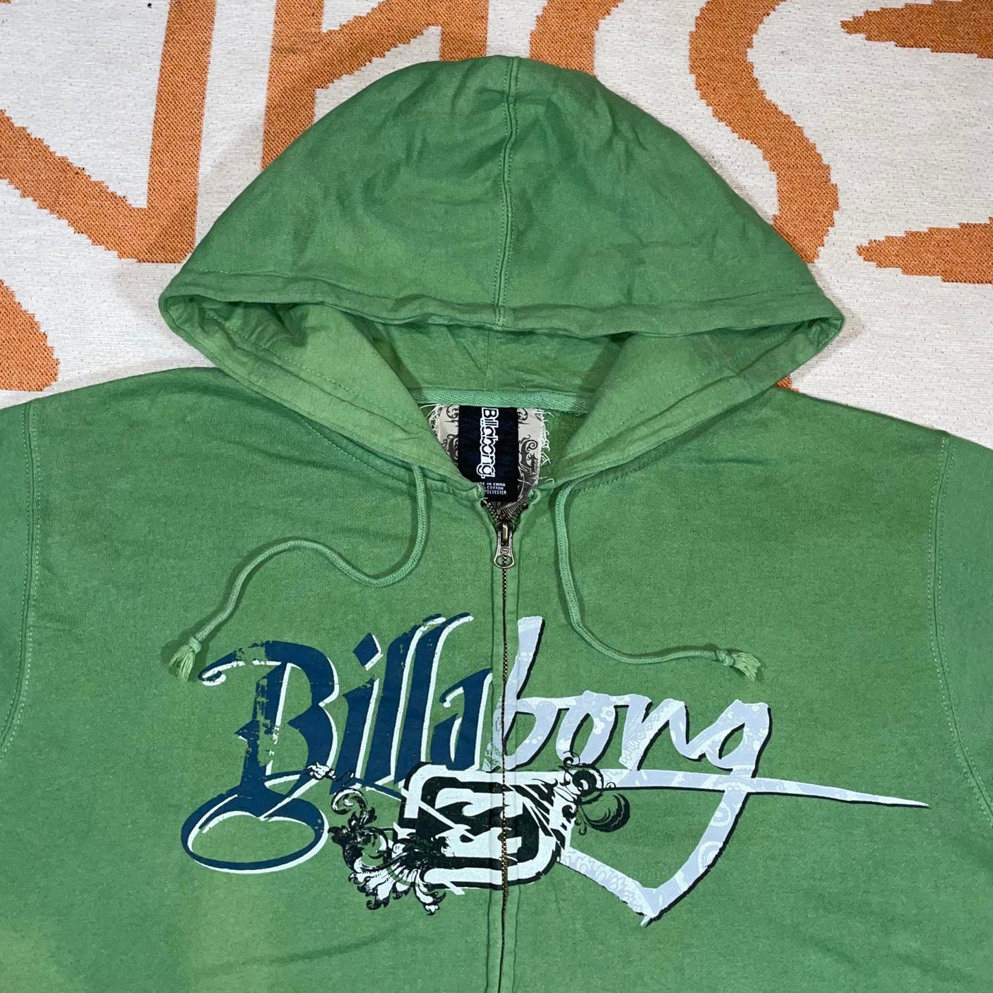 Billabong 00s Graphic Surf Green Zip Hoodie XL