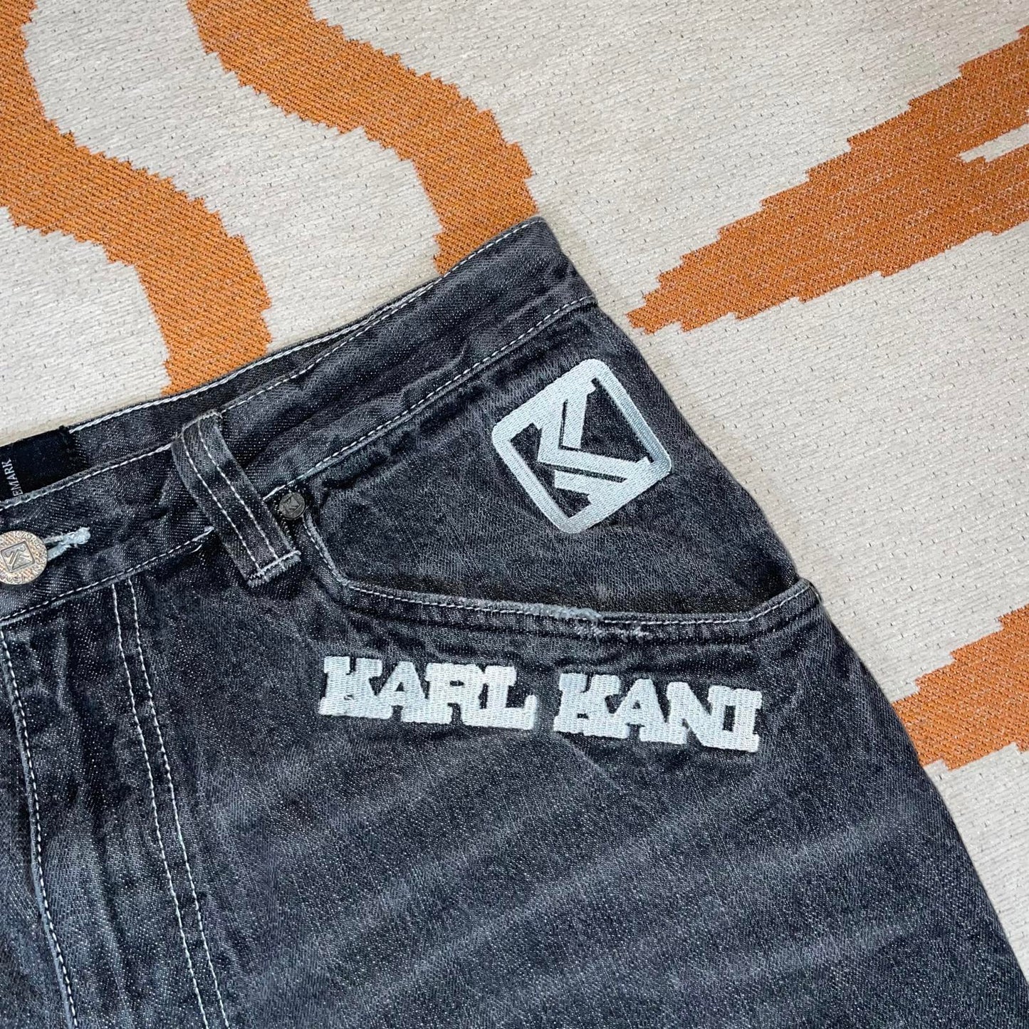 Karl Kani 00s Embroidered Grey Denim Jeans 34x34