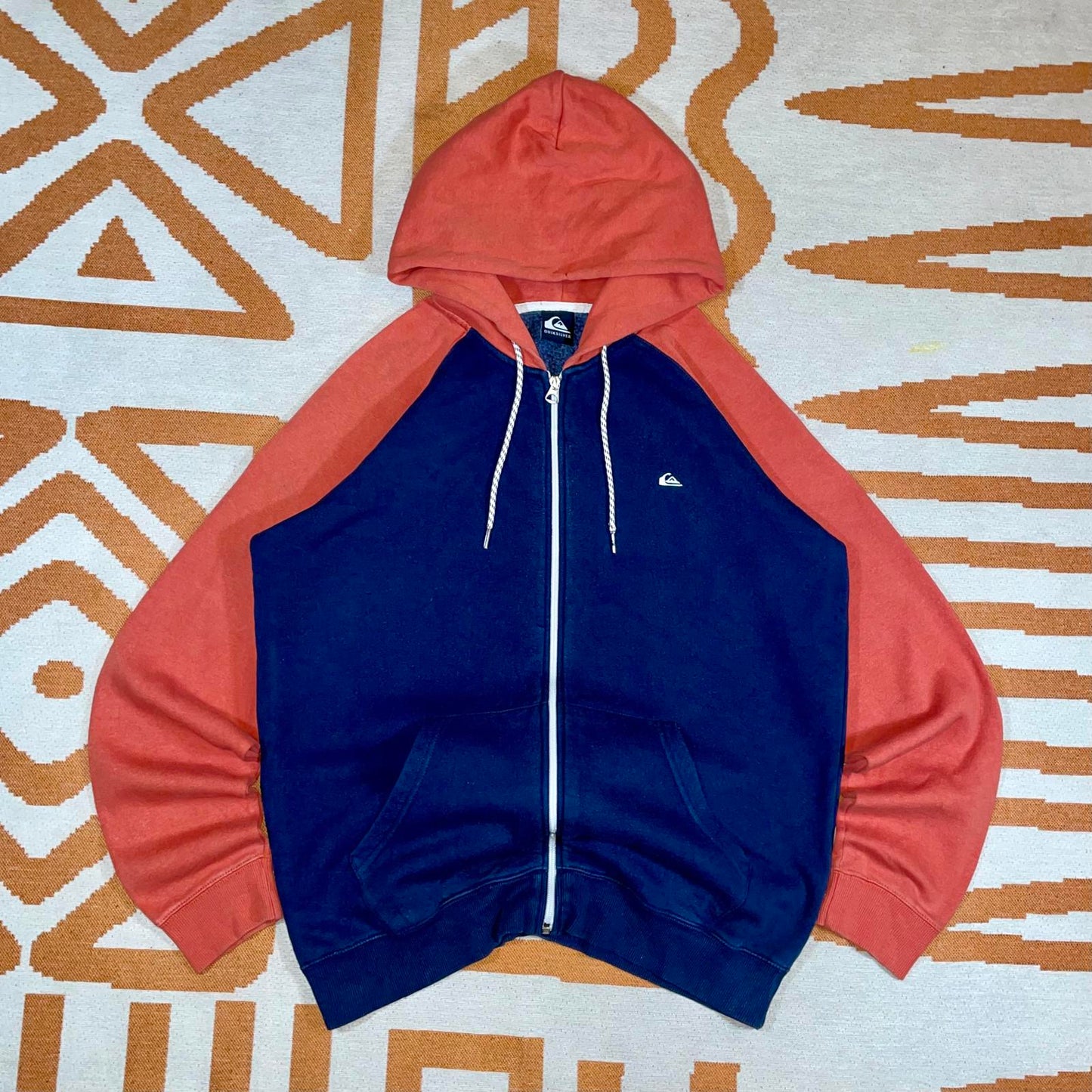 Quiksilver 00s Navy/Orange Logo Zip Hoodie M