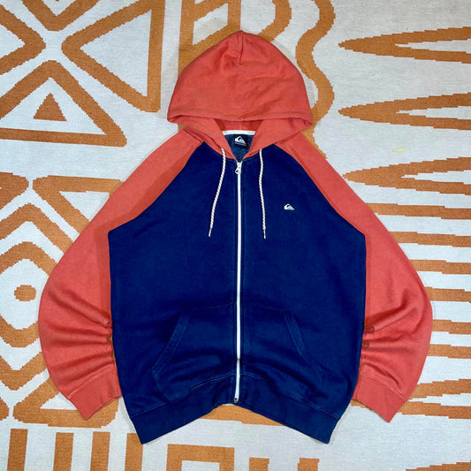 Quiksilver 00s Navy/Orange Logo Zip Hoodie M