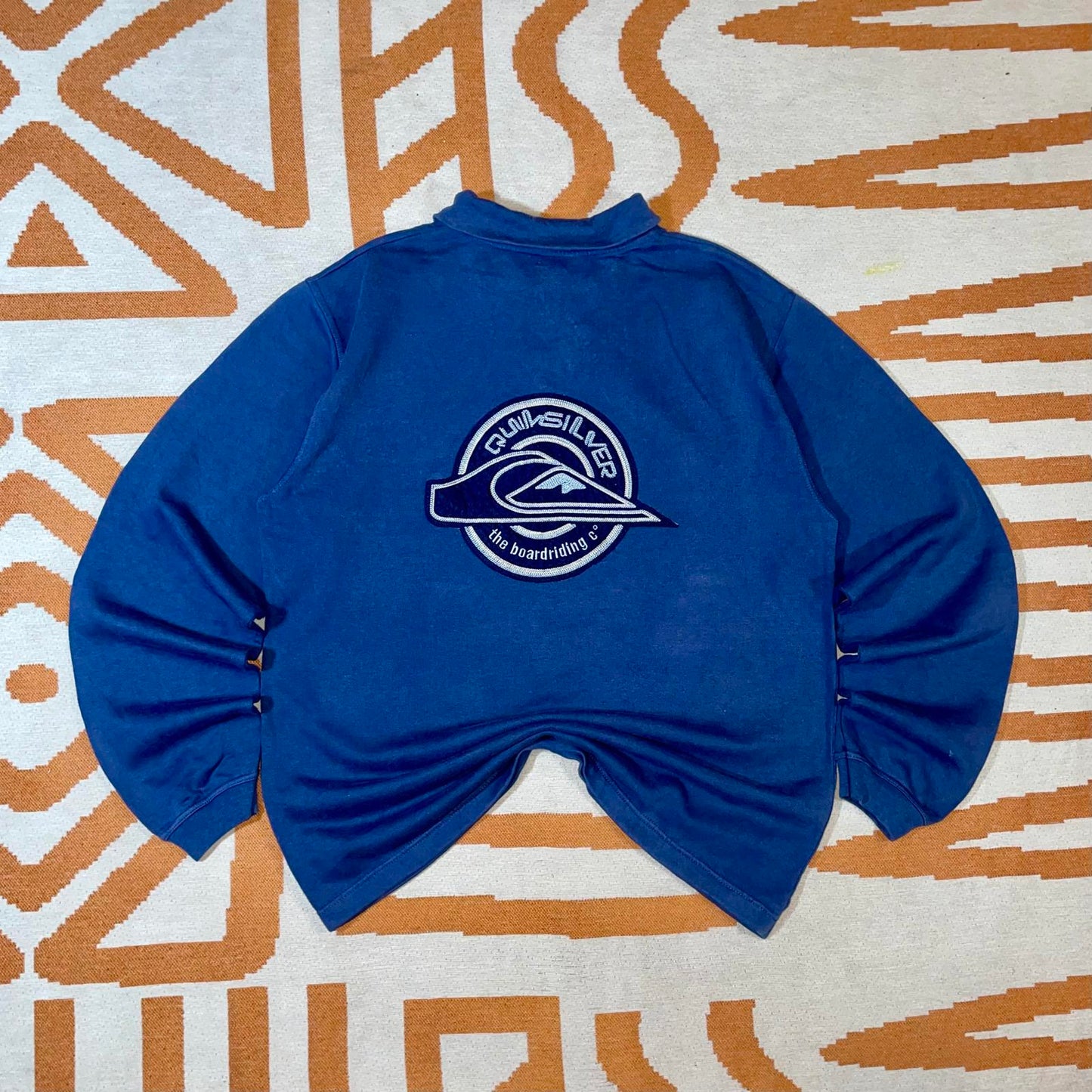 Quiksilver 90s Embroidered Blue Quarter-Zip Sweatshirt M