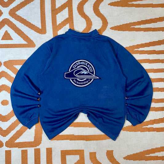 Quiksilver 90s Embroidered Blue Quarter-Zip Sweatshirt M