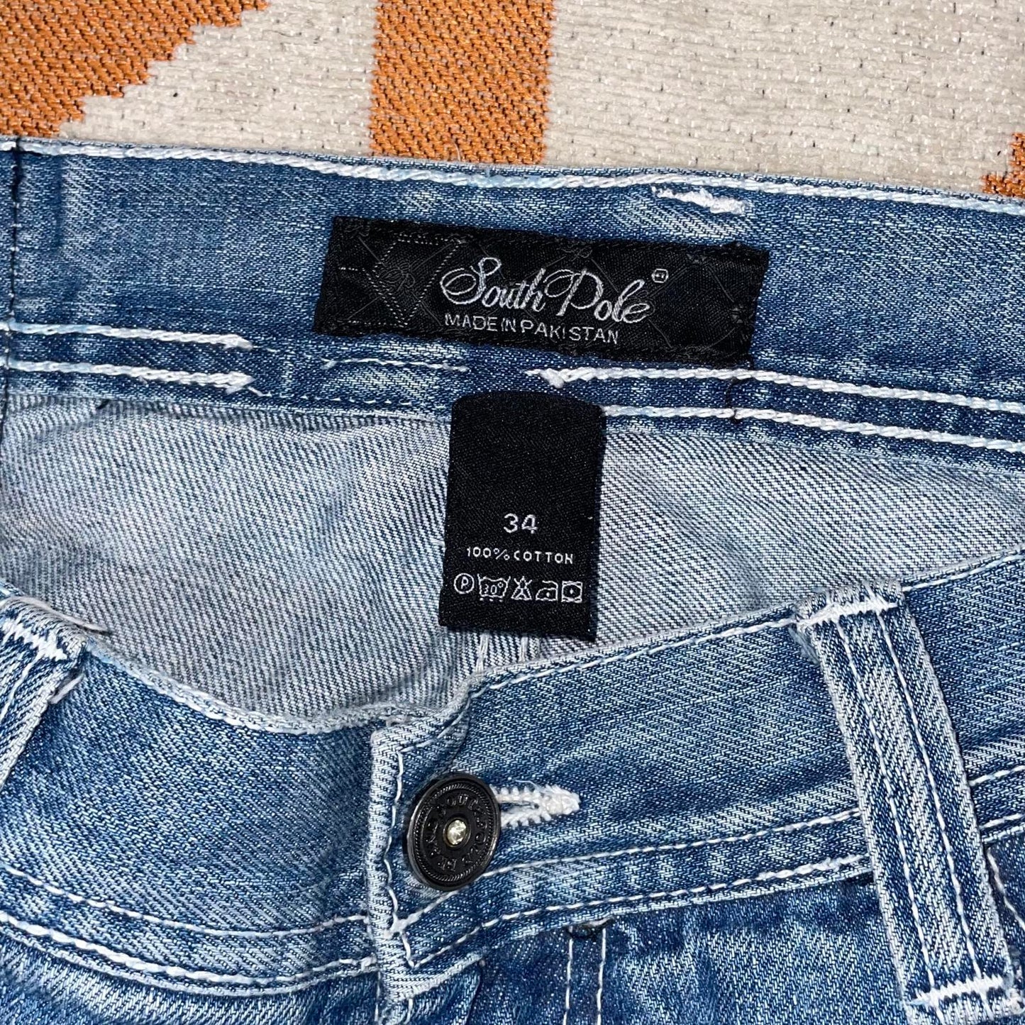 Southpole 00s Embroidered Monogram Blue Jeans 34x32